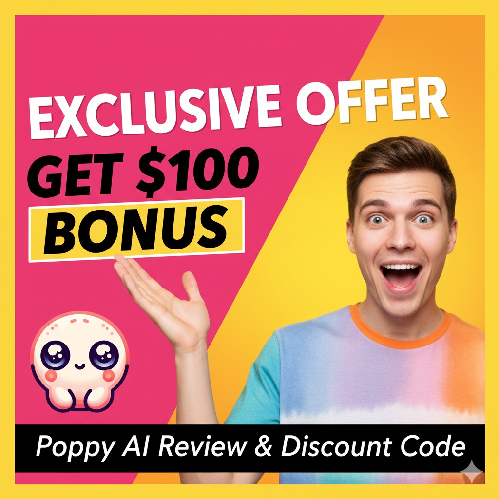 Poppy AI review with coupon code, highlighting features, pricing, and discount offer for AI workspace users
