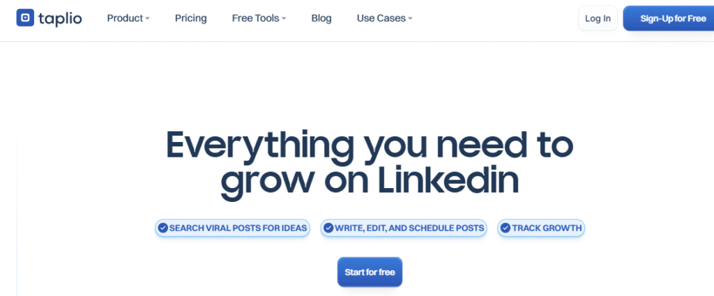 Taplio AI post generator creating a LinkedIn post using GPT-4 with tone and format options
