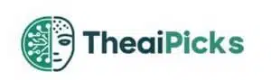 TheaiPicks logo , a circular icon combining a human face with digital circuit patterns, beside the brand name "TheaiPicks" in teal and dark green.